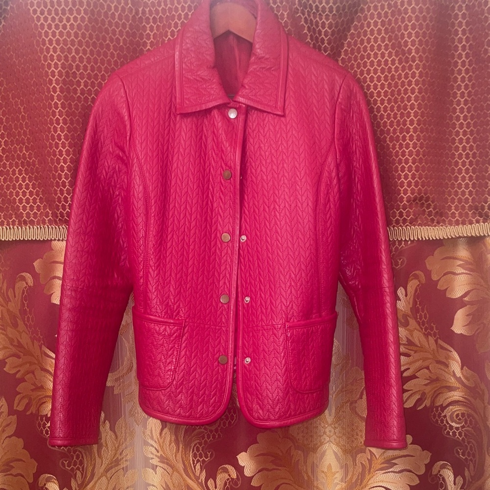 Women's Quilted Leather Blazer/Jacket - Red
